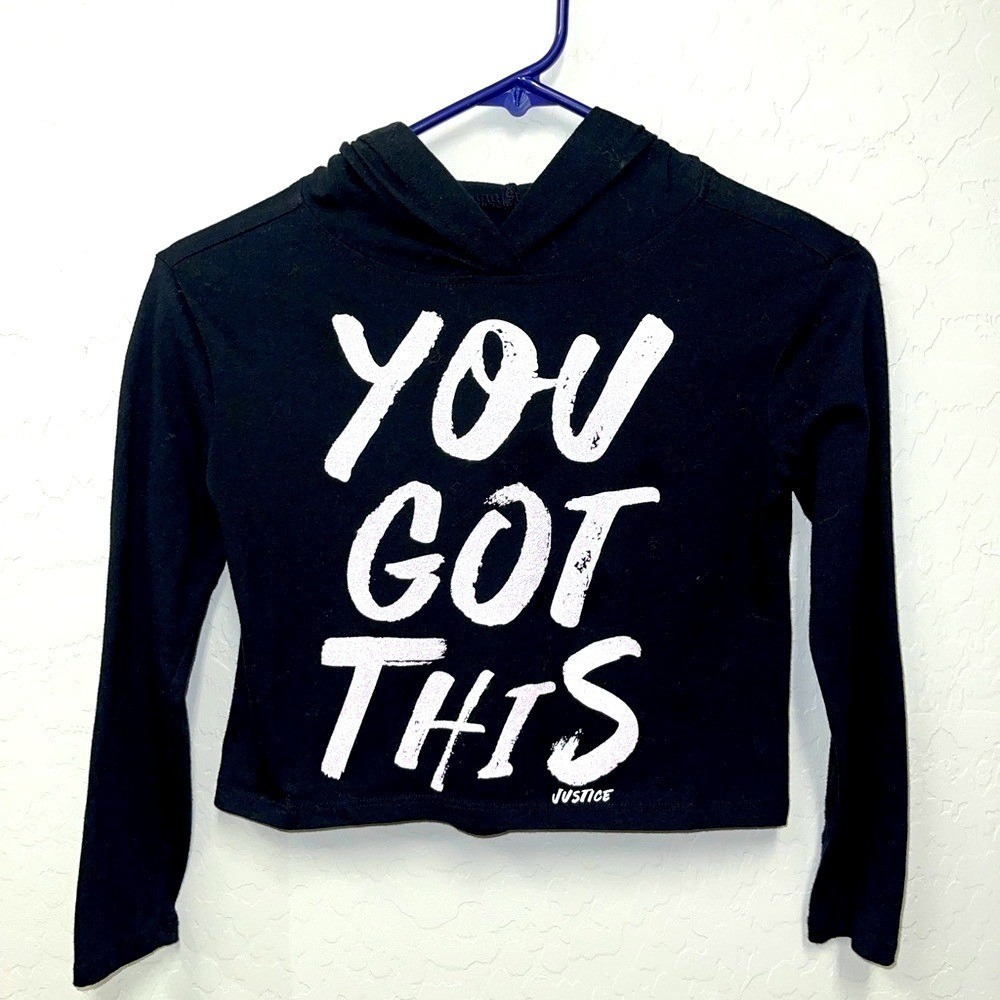Justice Black Long Sleeve Crop Hoodie You Got This Girls Size 6 7
